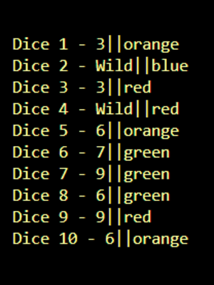 Image of the text based interface of the dice you roll in Phase 10.